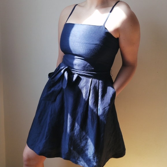 In wear Dresses & Skirts - Navy Blue Classic Linen A-Line Dress